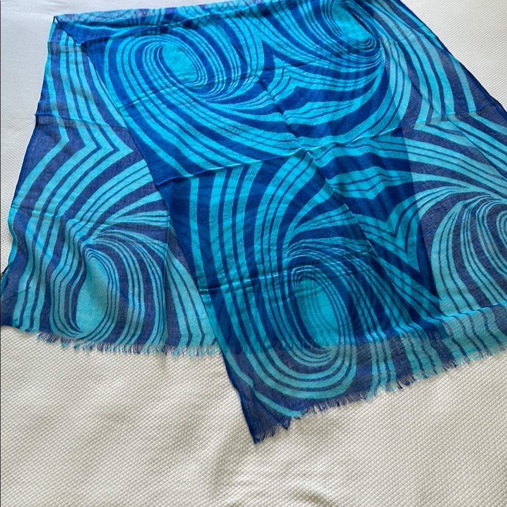 Turquoise and Cobalt Cashemere Patterned Scarf